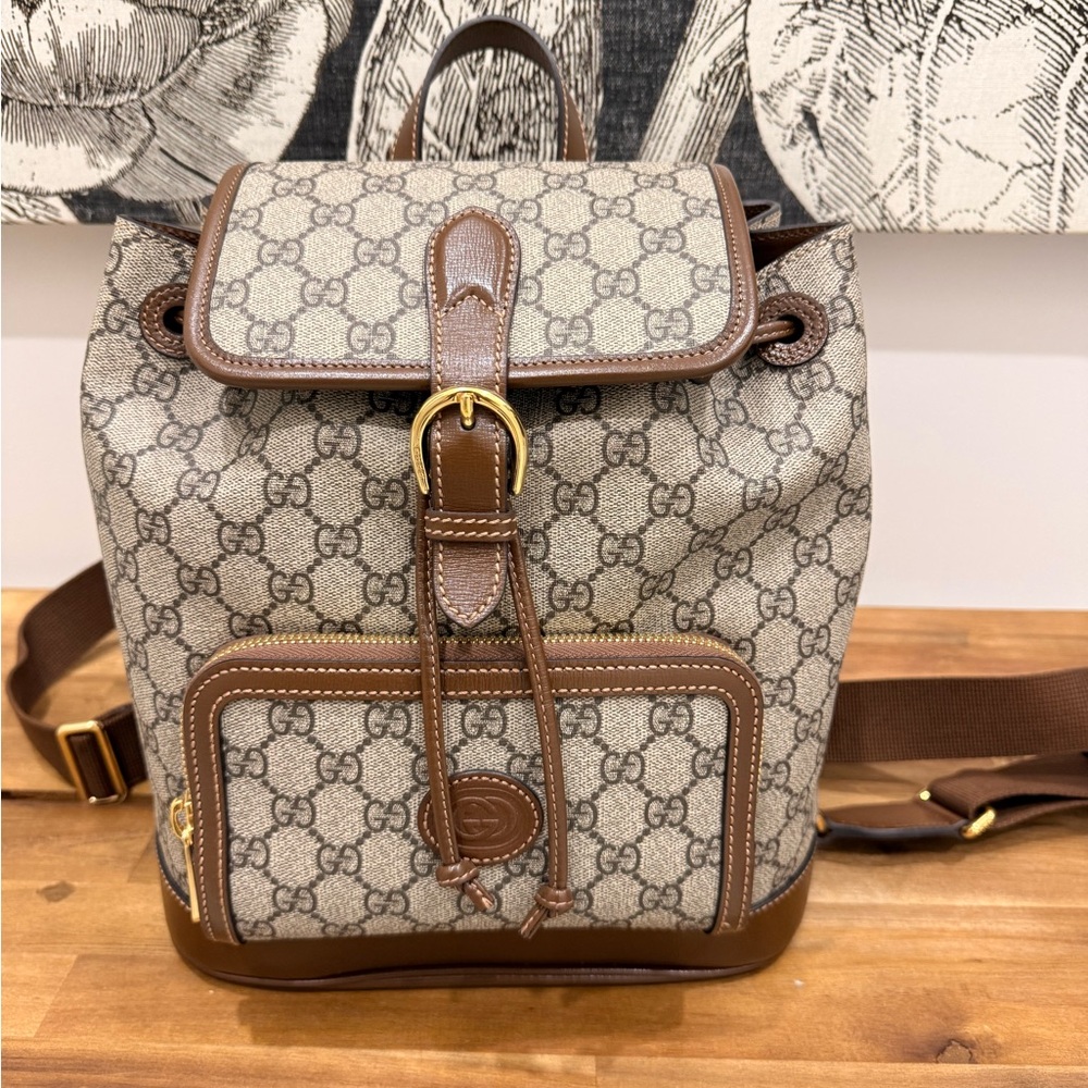 Gucci Classic Beige and Brown GG Backpack